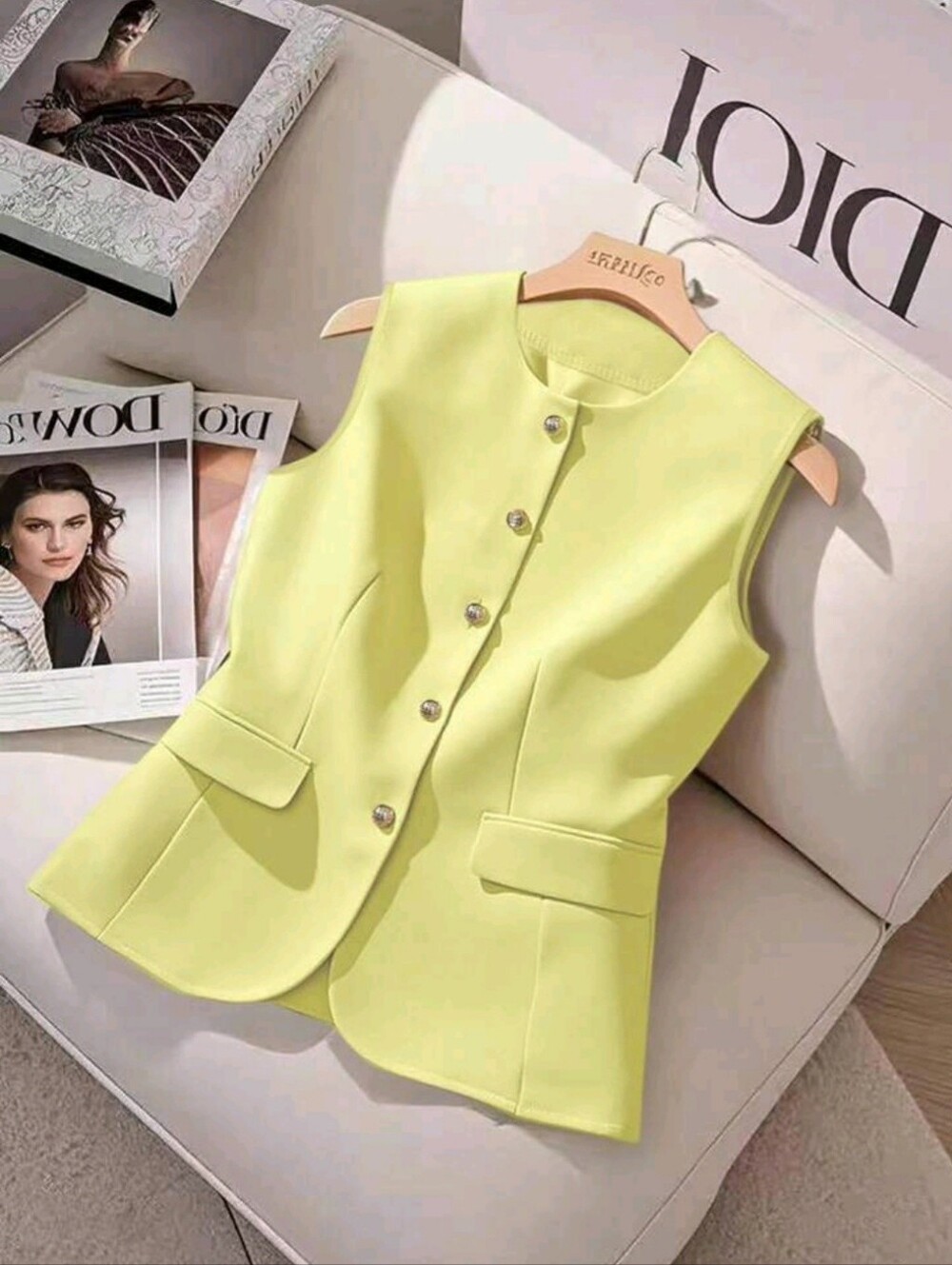Sleeveless Tailored Vest Jacket - Lemon Yellow